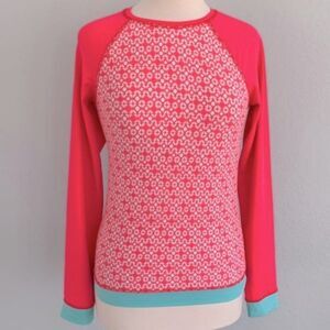Title Nine Rash Guard Swim Top 90s Geometric Trellis Dot Print Coral Pink Aqua M